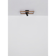 Nástěnné svítidlo kov černý matný, MDF imitace dřeva, plast opál, ŠxV:200x350mm, H:60mm, LED 12W 230V, 1400lm zdroj, 550lm výstup, 3000K