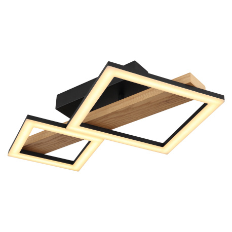 Stropní svítidlo kov černý mat, MDF imitace dřeva, ABS černý mat, plast bílý, DxŠxV:480x300x100mm, malý čtverec 16x16 cm, velký čtverec 22x22 cm, LED 19W 230V, 2100lm zdroj, 1150lm výstup, 3000K