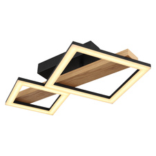 Stropní svítidlo kov černý mat, MDF imitace dřeva, ABS černý mat, plast bílý, DxŠxV:480x300x100mm, malý čtverec 16x16 cm, velký čtverec 22x22 cm, LED 19W 230V, 2100lm zdroj, 1150lm výstup, 3000K