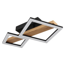 Stropní svítidlo kov černý mat, MDF imitace dřeva, ABS černý mat, plast bílý, DxŠxV:480x300x100mm, malý čtverec 16x16 cm, velký čtverec 22x22 cm, LED 19W 230V, 2100lm zdroj, 1150lm výstup, 3000K