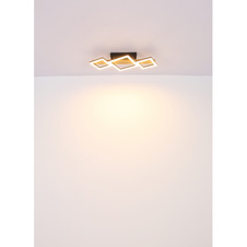 Stropní svítidlo kov černý mat, MDF imitace dřeva, ABS černý mat, plast bílý, DxŠxV:480x300x100mm, malý čtverec 16x16 cm, velký čtverec 22x22 cm, LED 19W 230V, 2100lm zdroj, 1150lm výstup, 3000K