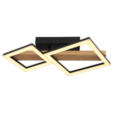 Stropní svítidlo kov černý mat, MDF imitace dřeva, ABS černý mat, plast bílý, DxŠxV:480x300x100mm, malý čtverec 16x16 cm, velký čtverec 22x22 cm, LED 19W 230V, 2100lm zdroj, 1150lm výstup, 3000K