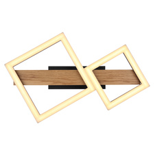 Stropní svítidlo kov černý mat, MDF imitace dřeva, ABS černý mat, plast bílý, DxŠxV:480x300x100mm, malý čtverec 16x16 cm, velký čtverec 22x22 cm, LED 19W 230V, 2100lm zdroj, 1150lm výstup, 3000K