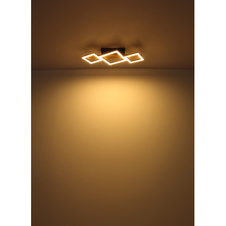 Stropní svítidlo kov černý mat, MDF imitace dřeva, ABS černý mat, plast bílý, DxŠxV:480x300x100mm, malý čtverec 16x16 cm, velký čtverec 22x22 cm, LED 19W 230V, 2100lm zdroj, 1150lm výstup, 3000K