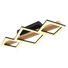 Stropní svítidlo kov černý mat, MDF imitace dřeva, ABS černý mat, plast bílý, DxŠxV:660x300x100mm, malé čtverce 16x16 cm, velké čtverce 22x22 cm, LED 29W 230V, 2900lm zdroj, 1560lm výstup, 3000K