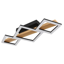 Stropní svítidlo kov černý mat, MDF imitace dřeva, ABS černý mat, plast bílý, DxŠxV:660x300x100mm, malé čtverce 16x16 cm, velké čtverce 22x22 cm, LED 29W 230V, 2900lm zdroj, 1560lm výstup, 3000K