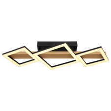 Stropní svítidlo kov černý mat, MDF imitace dřeva, ABS černý mat, plast bílý, DxŠxV:660x300x100mm, malé čtverce 16x16 cm, velké čtverce 22x22 cm, LED 29W 230V, 2900lm zdroj, 1560lm výstup, 3000K