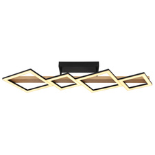 Stropní svítidlo kov černý mat, MDF imitace dřeva, ABS černý mat, plast bílý, DxŠxV:920x300x130mm, malé čtverce 16x16 cm, velké čtverce 22x22 cm, LED 35W 230V, 3700lm zdroj, 1880lm výstup, 3000K