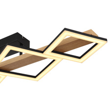 Stropní svítidlo kov černý mat, MDF imitace dřeva, ABS černý mat, plast bílý, DxŠxV:920x300x130mm, malé čtverce 16x16 cm, velké čtverce 22x22 cm, LED 35W 230V, 3700lm zdroj, 1880lm výstup, 3000K
