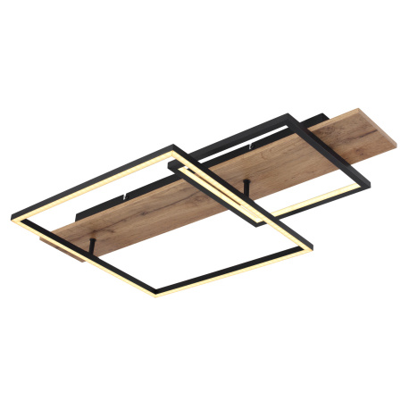 Stropní svítidlo kov černý mat, MDF imitace dřeva, hliník černý mat, plast opál, několik úrovní pomocí nástěnného spínače, paměťová funkce, 3 úrovně jasu: 100% - 40% - 10%, DxŠxV:750x400x100mm, LED 24W 230V, 2800lm zdroj, 1100lm výstup, 3000K