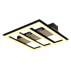 Stropní svítidlo kov černý mat, MDF imitace dřeva, plast bílý, hliník černý mat, DxŠxV:300x300x55mm, LED 18W 230V, 2200lm zdroj, 1700lm výstup, 3000K