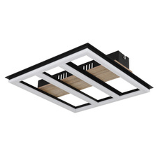 Stropní svítidlo kov černý mat, MDF imitace dřeva, plast bílý, hliník černý mat, DxŠxV:300x300x55mm, LED 18W 230V, 2200lm zdroj, 1700lm výstup, 3000K