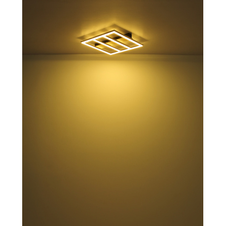 Stropní svítidlo kov černý mat, MDF imitace dřeva, plast bílý, hliník černý mat, DxŠxV:300x300x55mm, LED 18W 230V, 2200lm zdroj, 1700lm výstup, 3000K