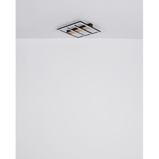 Stropní svítidlo kov černý mat, MDF imitace dřeva, plast bílý, hliník černý mat, DxŠxV:300x300x55mm, LED 18W 230V, 2200lm zdroj, 1700lm výstup, 3000K