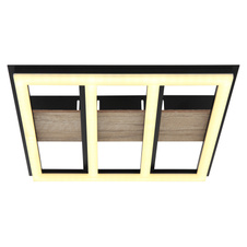 Stropní svítidlo kov černý mat, MDF imitace dřeva, plast bílý, hliník černý mat, DxŠxV:300x300x55mm, LED 18W 230V, 2200lm zdroj, 1700lm výstup, 3000K