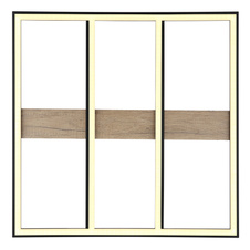 Stropní svítidlo kov černý mat, MDF imitace dřeva, plast opál, hliník černý mat, DxŠxV:600x600x55mm, LED 48W 230V, 4900lm zdroj, 3600lm výstup, 3000K
