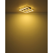 Stropní svítidlo kov černý mat, MDF imitace dřeva, plast opál, hliník černý mat, DxŠxV:600x600x55mm, LED 48W 230V, 4900lm zdroj, 3600lm výstup, 3000K