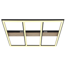 Stropní svítidlo kov černý mat, MDF imitace dřeva, plast opál, hliník černý mat, DxŠxV:600x600x55mm, LED 48W 230V, 4900lm zdroj, 3600lm výstup, 3000K