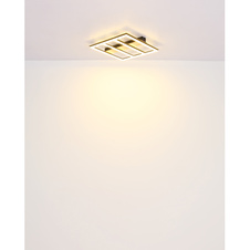 Stropní svítidlo kov černý mat, MDF imitace dřeva, plast opál, hliník černý mat, DxŠxV:600x600x55mm, LED 48W 230V, 4900lm zdroj, 3600lm výstup, 3000K