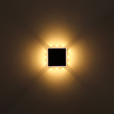 Nástěnné svítidlo kov černý matný, akryl bílý, plast čirý, ŠxV:220x220mm, H:50mm, LED 12W 230V, 1600lm zdroj, 850lm výstup, 3000K