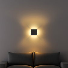 Nástěnné svítidlo kov černý matný, akryl bílý, plast čirý, ŠxV:200x200mm, H:50mm, LED 12W 230V, 1600lm zdroj, 850lm výstup, 3000K