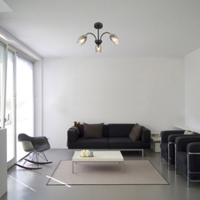 Stropní svítidlo kov černý matný, sklo kouřové, kov imitace dřeva, Ø:470mm, V:290mm, bez žárovek 3xE14 25W 230V