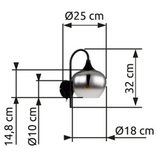 Nástěnné svítidlo kov černý matný, sklo kouřové barvy, vypínač na výrobku, směr světla: dolů, ŠxV:180x320mm, H:250mm, bez žárovky 1x E27 40W, 230V