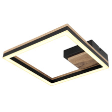 Stropní svítidlo, kov černý matný, MDF se vzhledem dřeva, plast černý matný, plast bílý, DxŠxV:270x270x54mm, včetně LED 12W 230V, 1350lm zdroj, 600lm výstup, 3000K