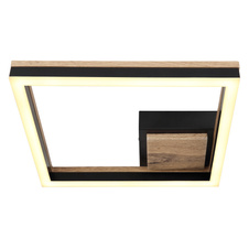 Stropní svítidlo, kov černý matný, MDF se vzhledem dřeva, plast černý matný, plast bílý, DxŠxV:270x270x54mm, včetně LED 12W 230V, 1350lm zdroj, 600lm výstup, 3000K