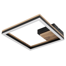 Stropní svítidlo, kov černý matný, MDF se vzhledem dřeva, plast černý matný, plast bílý, DxŠxV:270x270x54mm, včetně LED 12W 230V, 1350lm zdroj, 600lm výstup, 3000K