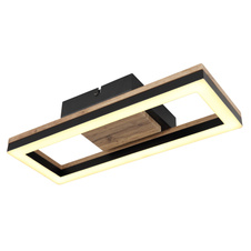 Stropní svítidlo, kov černý matný, MDF se vzhledem dřeva, plast černý matný, plast bílý, DxŠxV:345x130x58mm, včetně LED 12W 230V, 1350lm zdroj, 600lm výstup, 3000K