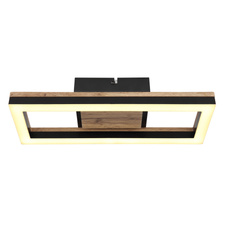 Stropní svítidlo, kov černý matný, MDF se vzhledem dřeva, plast černý matný, plast bílý, DxŠxV:345x130x58mm, včetně LED 12W 230V, 1350lm zdroj, 600lm výstup, 3000K