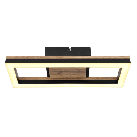 Stropní svítidlo, kov černý matný, MDF se vzhledem dřeva, plast černý matný, plast bílý, DxŠxV:345x130x58mm, včetně LED 12W 230V, 1350lm zdroj, 600lm výstup, 3000K