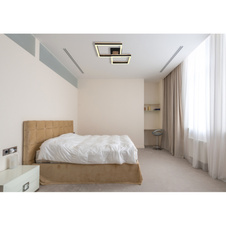 Stropní svítidlo, kov černý matný, MDF se vzhledem dřeva, plast černý matný, plast bílý, otočné, výklopné, DxŠxV:490x380x93mm, malý čtverec 22x22cm, velký čtverec 27x27cm, včetně LED 18W 230V, 2100lm zdroj, 1100lm výstup, 3000K