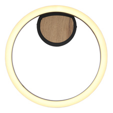 Stropní svítidlo, kov černý matný, MDF se vzhledem dřeva, plast černý matný, plast bílý, Ø:300mm, V:58mm, včetně LED 12W 230V, 1350lm zdroj, 600lm výstup, 3000K