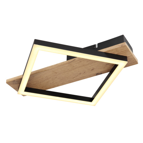 Stropní svítidlo, kov černý matný, MDF se vzhledem dřeva, plast černý matný, plast bílý, DxŠxV:330x310x55mm, včetně LED 12W 230V, 1350lm zdroj, 600lm výstup, 3000K