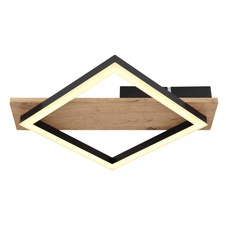 Stropní svítidlo, kov černý matný, MDF se vzhledem dřeva, plast černý matný, plast bílý, DxŠxV:330x310x55mm, včetně LED 12W 230V, 1350lm zdroj, 600lm výstup, 3000K