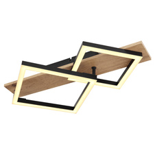 Stropní svítidlo, kov černý matný, MDF se vzhledem dřeva, plast černý matný, plast bílý, DxŠxV:475x310x85mm, včetně LED 18W 230V, 2100lm zdroj, 1050lm výstup, 3000K