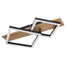 Stropní svítidlo, kov černý matný, MDF se vzhledem dřeva, plast černý matný, plast bílý, DxŠxV:475x310x85mm, včetně LED 18W 230V, 2100lm zdroj, 1050lm výstup, 3000K