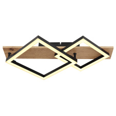 Stropní svítidlo, kov černý matný, MDF se vzhledem dřeva, plast černý matný, plast bílý, DxŠxV:475x310x85mm, včetně LED 18W 230V, 2100lm zdroj, 1050lm výstup, 3000K