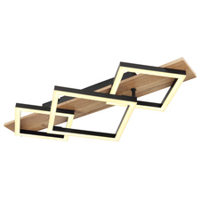 Stropní svítidlo, kov černý matný, MDF se vzhledem dřeva, plast černý matný, plast bílý, DxŠxV:610x310x85mm, včetně LED 24W 230V, 2670lm zdroj, 1400lm výstup, 3000K