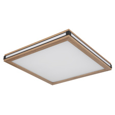 Stropní svítidlo, kov bílý a černý, MDF se vzhledem dřeva, plast bílý, několik úrovní přes nástěnný vypínač, pam.funkce, 3 úrovně: 1.hlavní světlo, 2.boční světla, 3.obě spolu, DxŠxV:450x450x75mm, LED 24W 230V 1340lm + LED 20W 230V 1110lm, 3000K