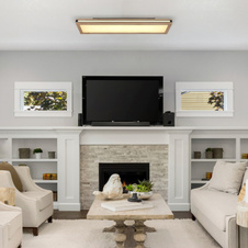 Stropní svítidlo, kov bílý, černý, MDF se vzhledem dřeva, plast bílý, několik úrovní přes nástěnný vypínač, pam.funkce, 3 úrovně: 1. hlavní světlo, 2. boční světla, 3. obě spolu, DxŠxV:800x200x75mm, LED 24W 230V 1340lm + LED 20W 230V 1110lm 3000K