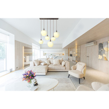 Závěsné svítidlo, kov barva kávy, sklo bílé, textilní kabel černý, 2 velikosti skel, DxŠxV:860x420x1200mm, sklo Ø:3x18cm a 24cm, bez žárovek 6x E27, max. 2 40W 230V