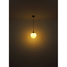 Závěsné svítidlo, kov barva kávy, sklo bílé, textilní kabel černý, Ø:290mm, V:1200mm, bez žárovky 1xE27, max. 60W 230V