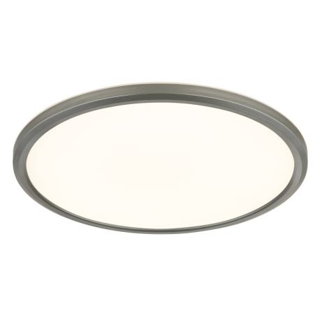 Stropní svítidlo, plast niklový, bílý, satinovaný, několik úrovní přes nástěnný spínač, podsvícení, pam. funkce, IP44, 3 úrovně přes nástěnný spínač (100-50-10%), Ø:294mm, V:25mm, včetně LED 18W 230V, 1600lm výstup, 3000K