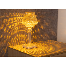 Nabíjecí stolní lampa čirý plast s křišťálovým efektem, dotykové zapnutí/vypnutí, stmívatelné, plynulý dotykový stmívač, bez adaptéru, baterie 800 mAh 3,7 V, Ø:120mm, V:260mm, délka kabelu 800mm, LED 1,5W 5V, výstup 50lm, CCT2700-6500K