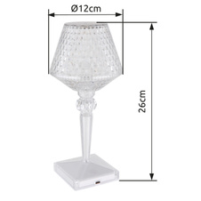 Nabíjecí stolní lampa čirý plast s křišťálovým efektem, dotykové zapnutí/vypnutí, stmívatelné, plynulý dotykový stmívač, bez adaptéru, baterie 800 mAh 3,7 V, Ø:120mm, V:260mm, délka kabelu 800mm, LED 1,5W 5V, výstup 50lm, CCT2700-6500K