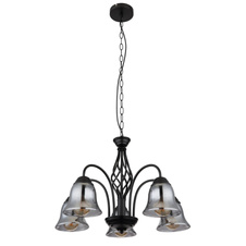 Závěsné svítidlo, kov černý matný, kouřové sklo, kabel PVC černý, Ø:555mm, V:1300mm, bez žárovek 5xE27,max. 60W 230V