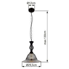 Závěsné svítidlo, kov černý matný, kouřové sklo, kabel PVC černý, Ø:295mm, V:1300mm, bez žárovky 1xE27,max. 60W 230V